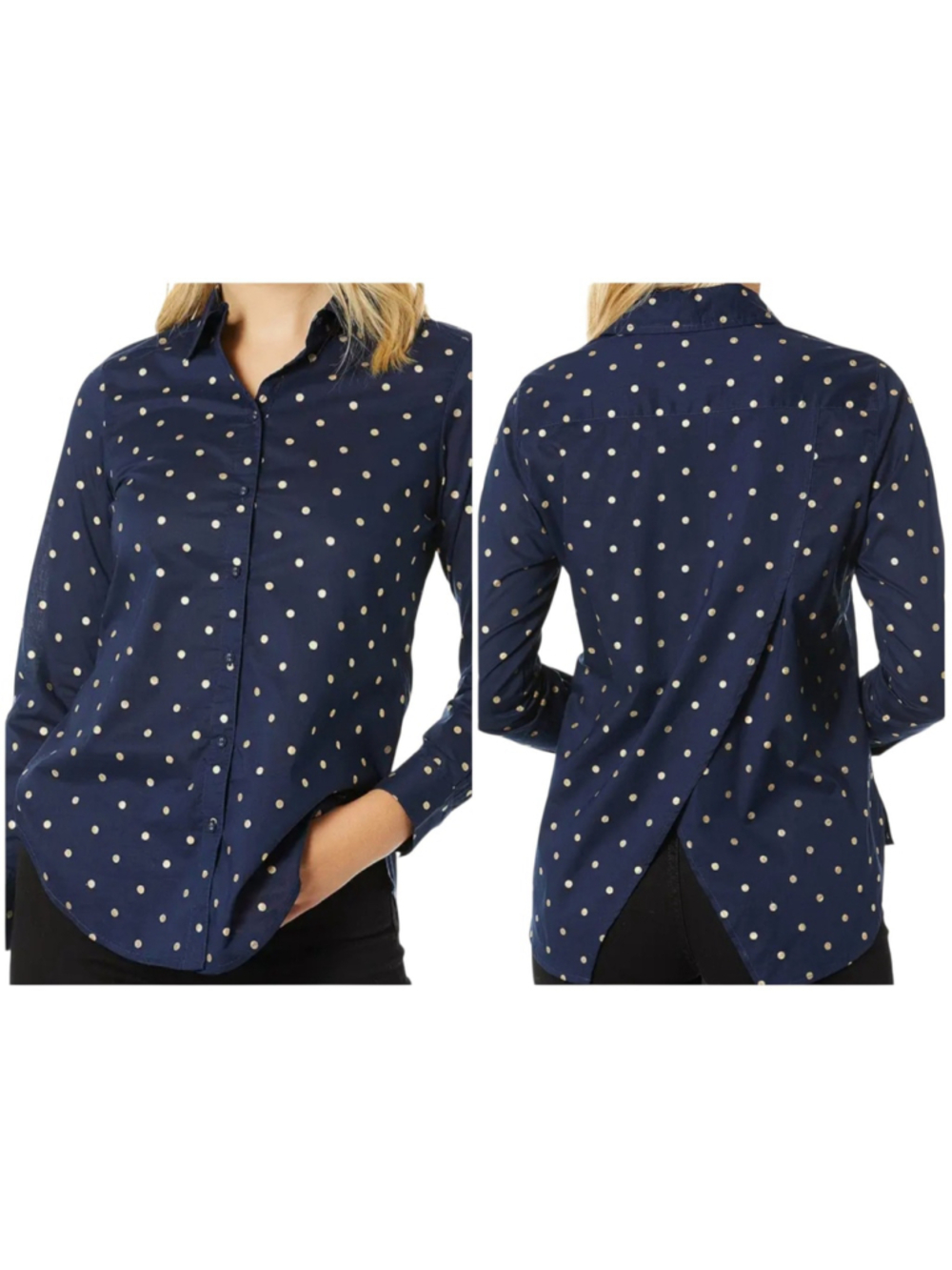 Foxcroft Women's Zella Foil Dot Long-Sleeves Polka-dot Blue Blouse Size 20W